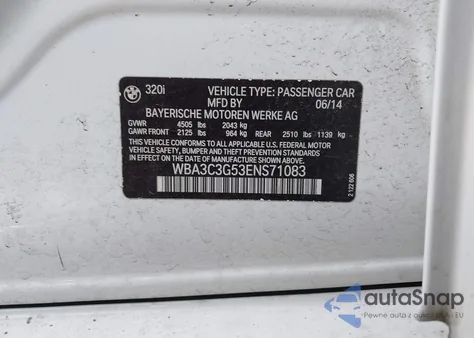 2014 BMW 320I xDrive from USA, damaged, VIN WBA3C3G53ENS71083